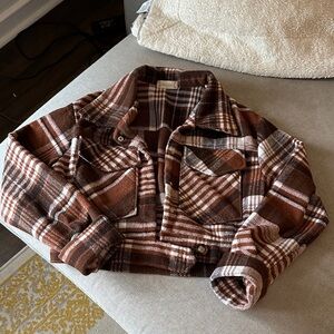 Brown Plaid Oversized Cropped Jacket